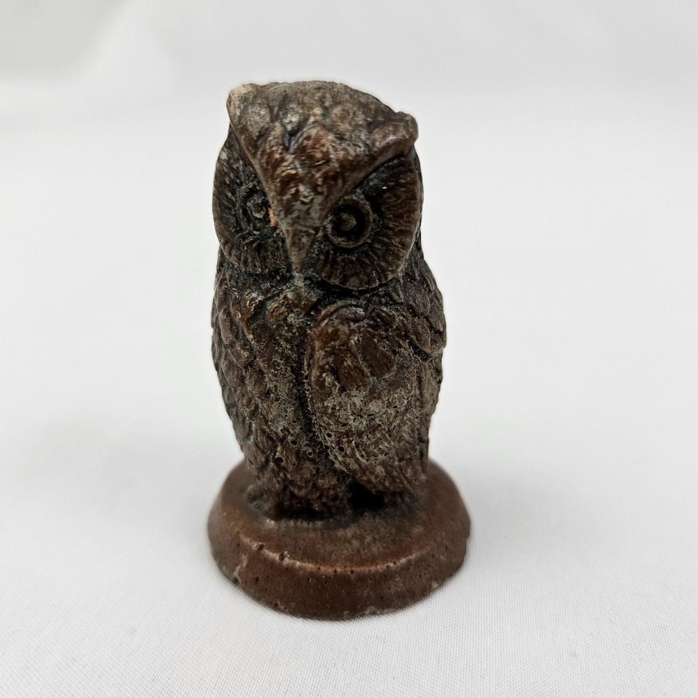 Vintage Owl Figurine Hand Carved Pecan Resin Red Mills Mfg Collectors Decor USA